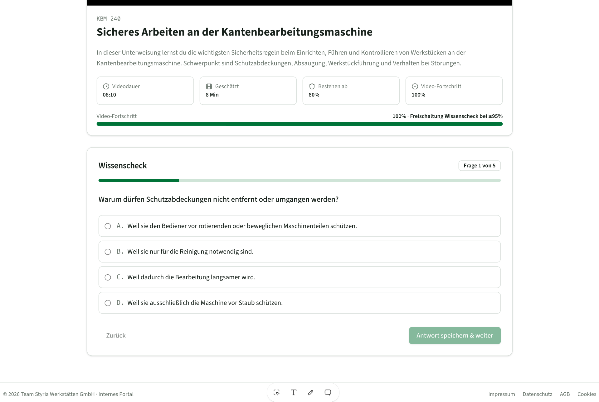 Wissenscheck nach dem Unterweisungsvideo
